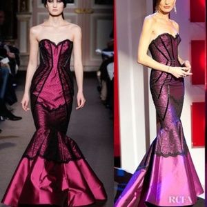 $8500 ANDREW GN stunning lace Strapless Gown Dress